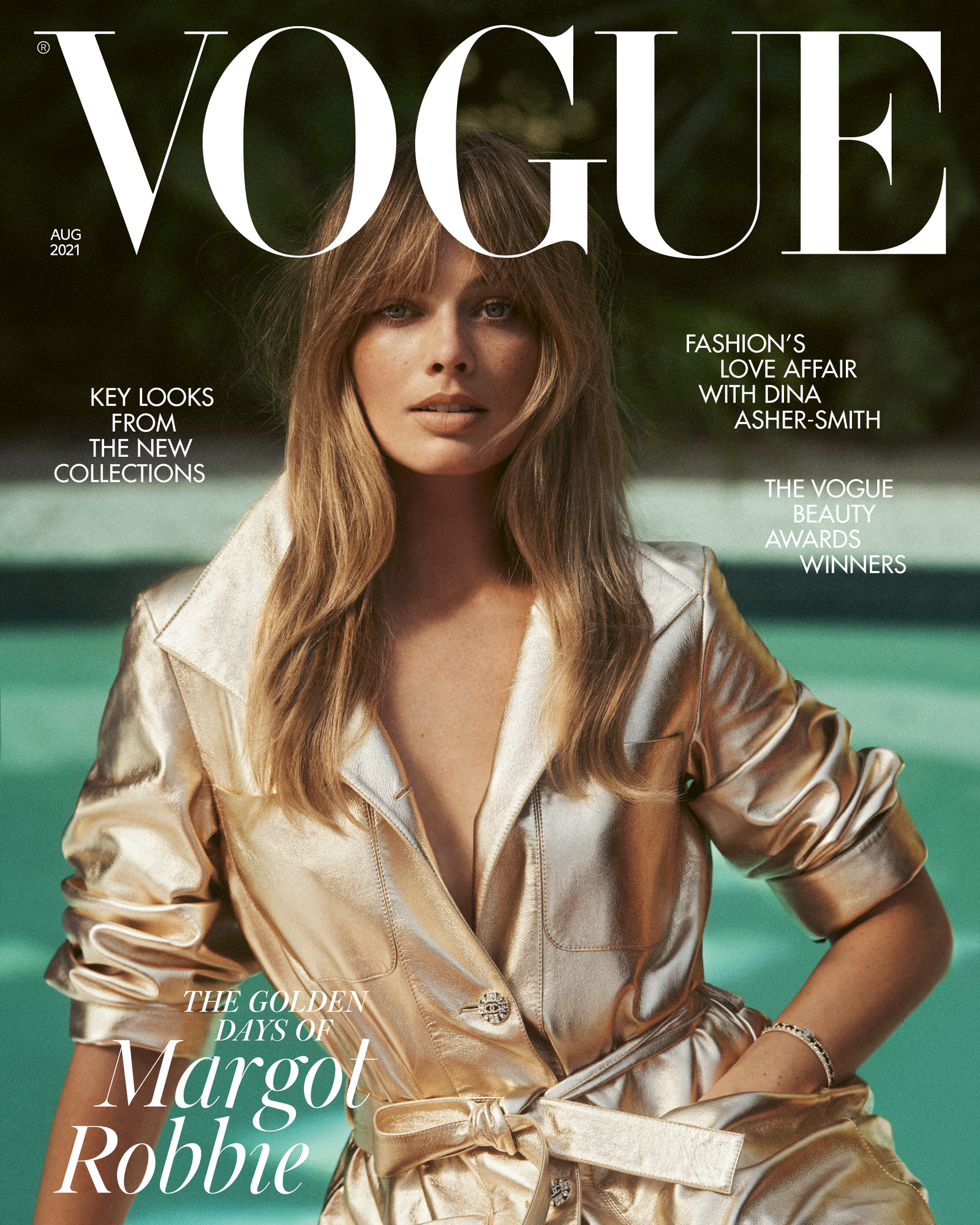 Margot Robbie wearing Chanel on the August 2021 cover of British Vogue.
